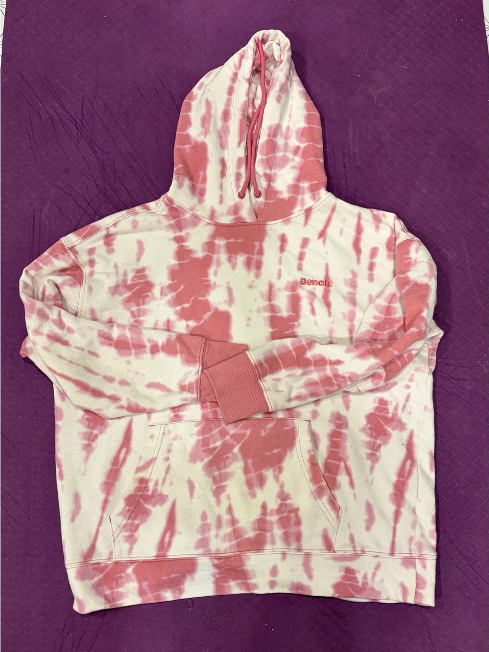 Bench pink and white tie-dye hoodie sweatshirt large